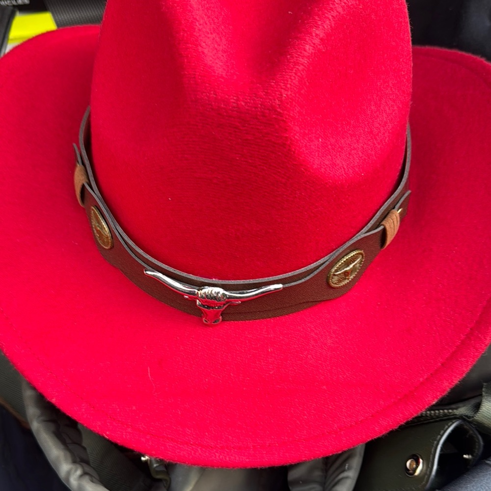 Men's Red Hat with Brown Band